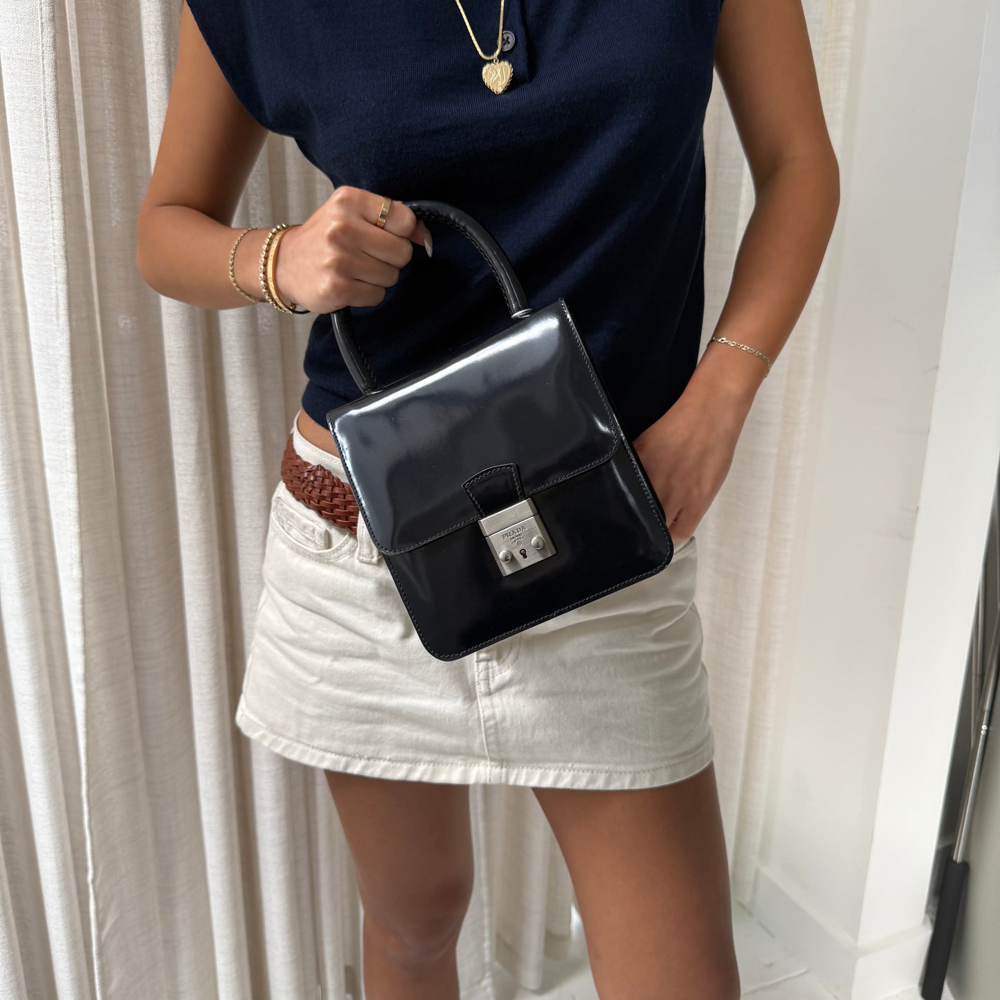 Prada Black Patent Leather Top Handle Bag