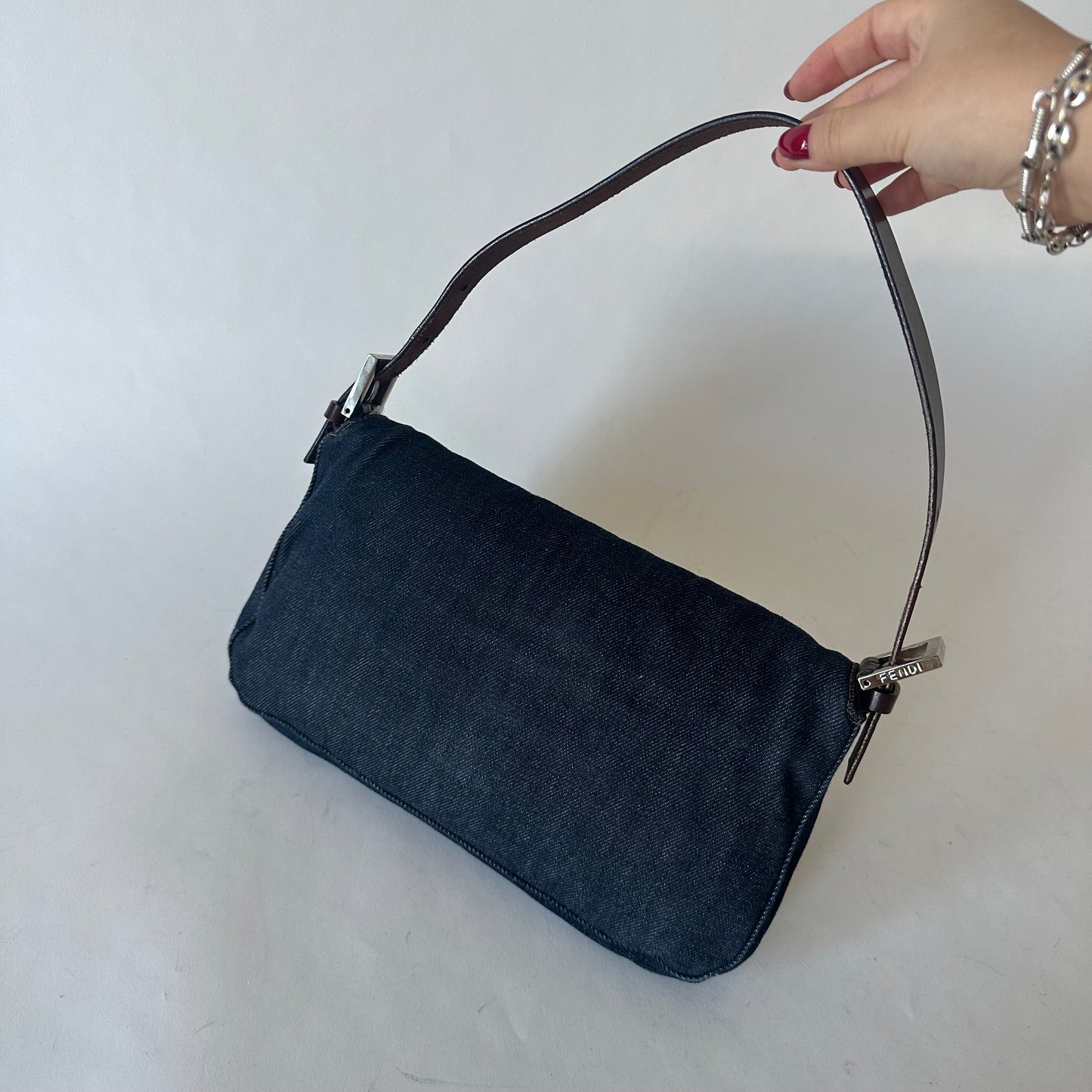 Fendi Denim Classic Baguette Shoulder Bag