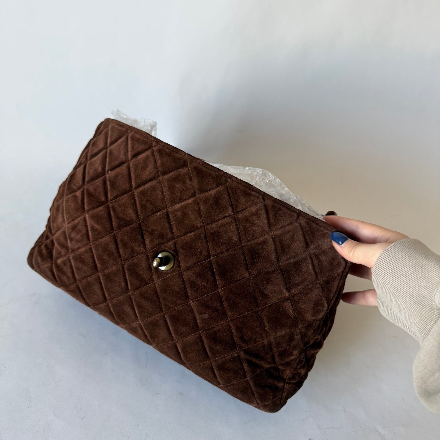 Chanel Brown Suede Antique Gold Hardware Large Flap