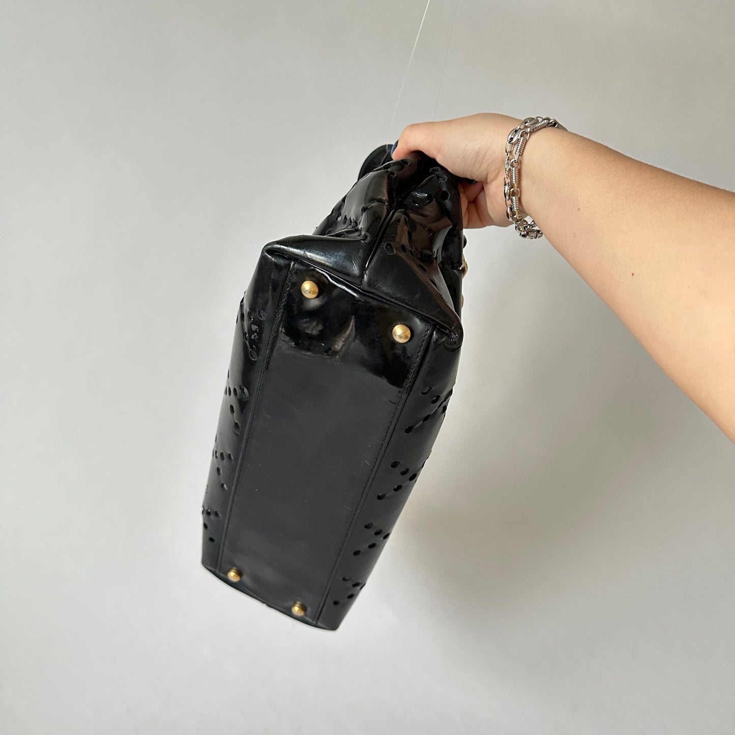Chanel Black Patent Perforated Tote