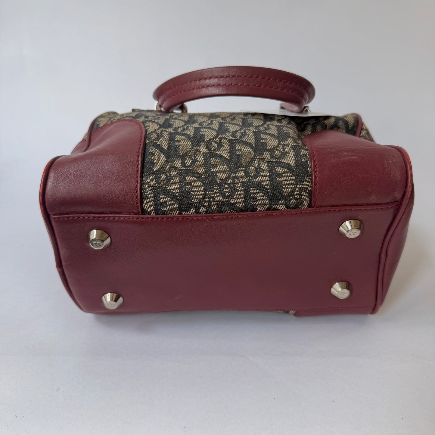 Christian Dior Trotter Burgundy Trim Boston Bag