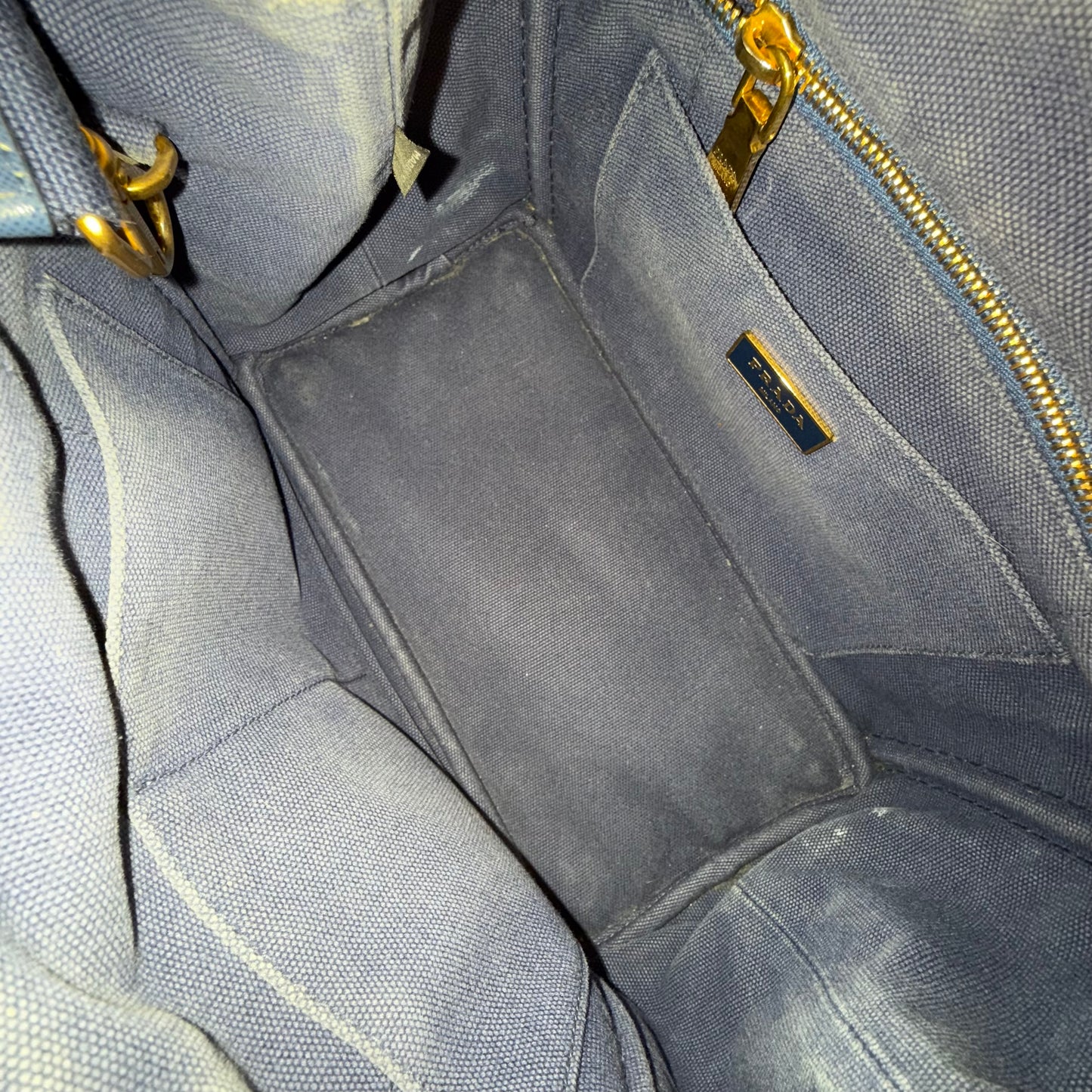 Prada Dark Blue Small Canapa Tote w/ Strap