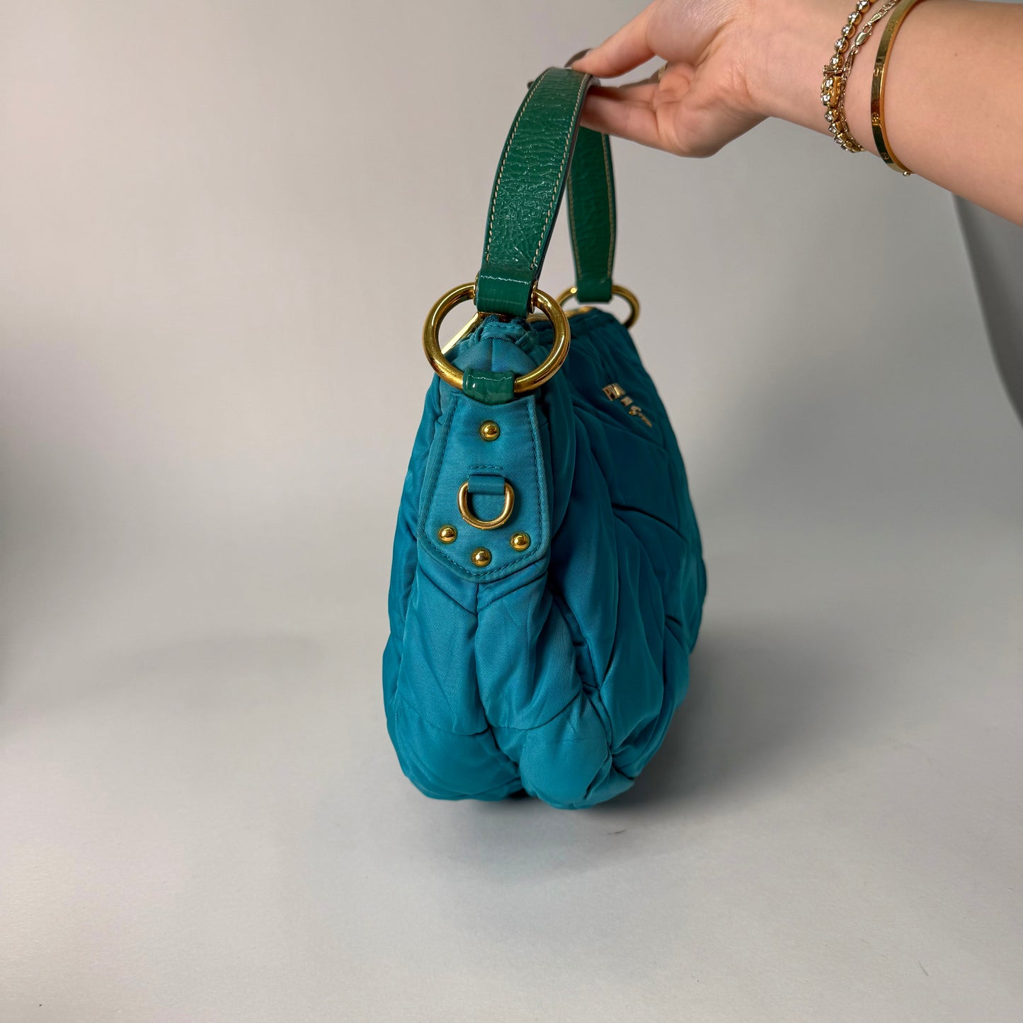 Prada Teal Nylon Puffy Top Handle Bag