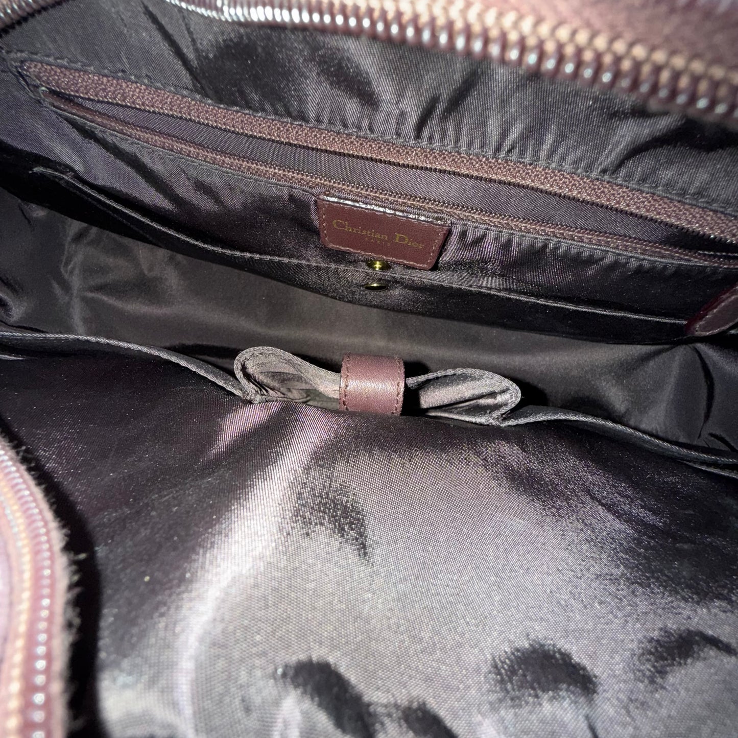 Christian Dior Large Purple Ostrich Double Saddle Bowler Bag