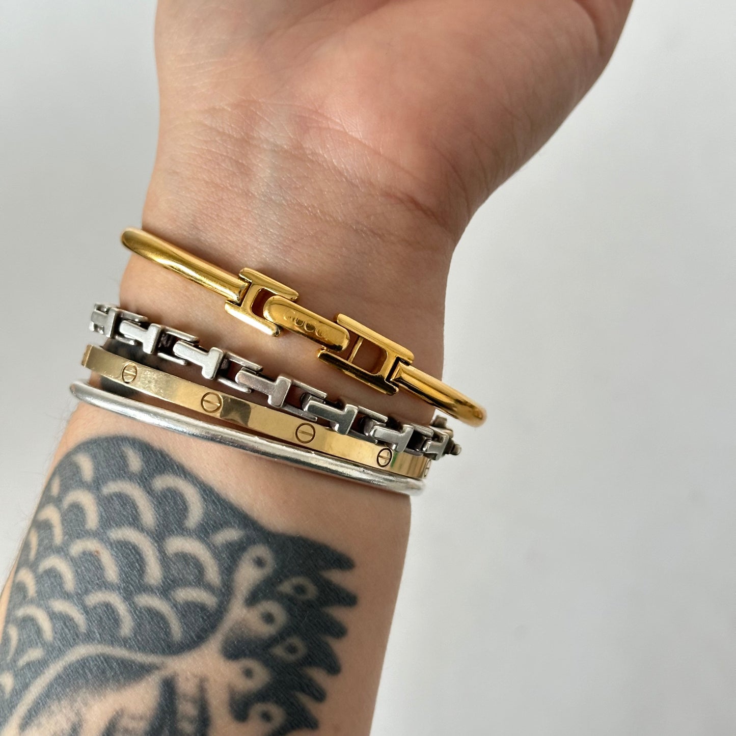 Gucci 18k GP Gold Square Dial Bangle Watch