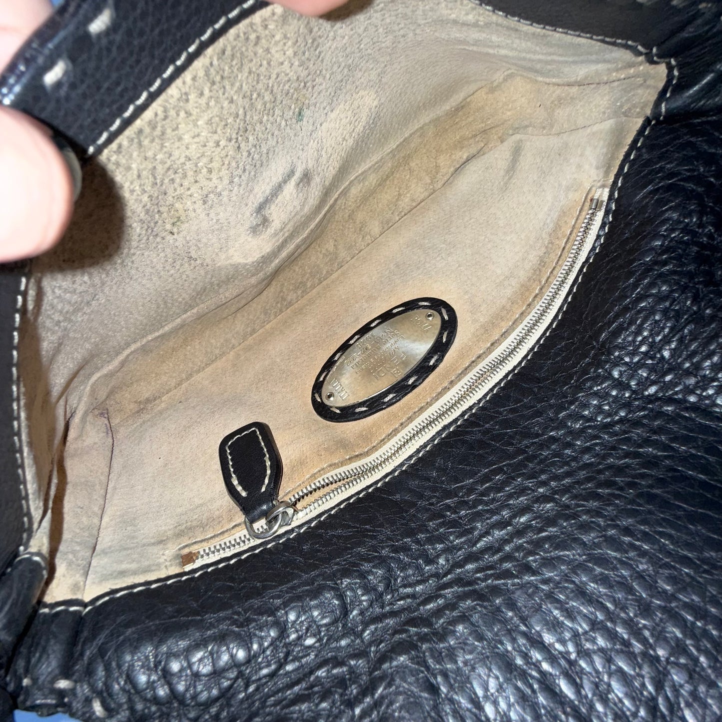 Fendi Black Selleria Leather Stitched Baguette Shoulder Bag