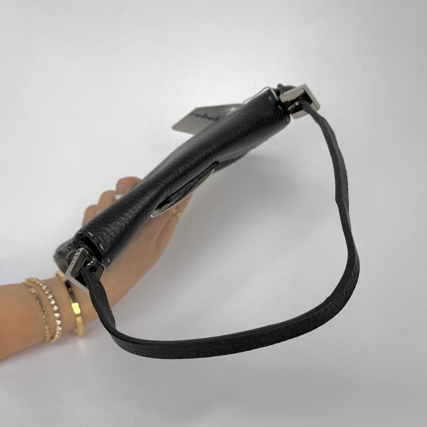 Fendi Black Pebbled Leather Selleria Mini Baguette