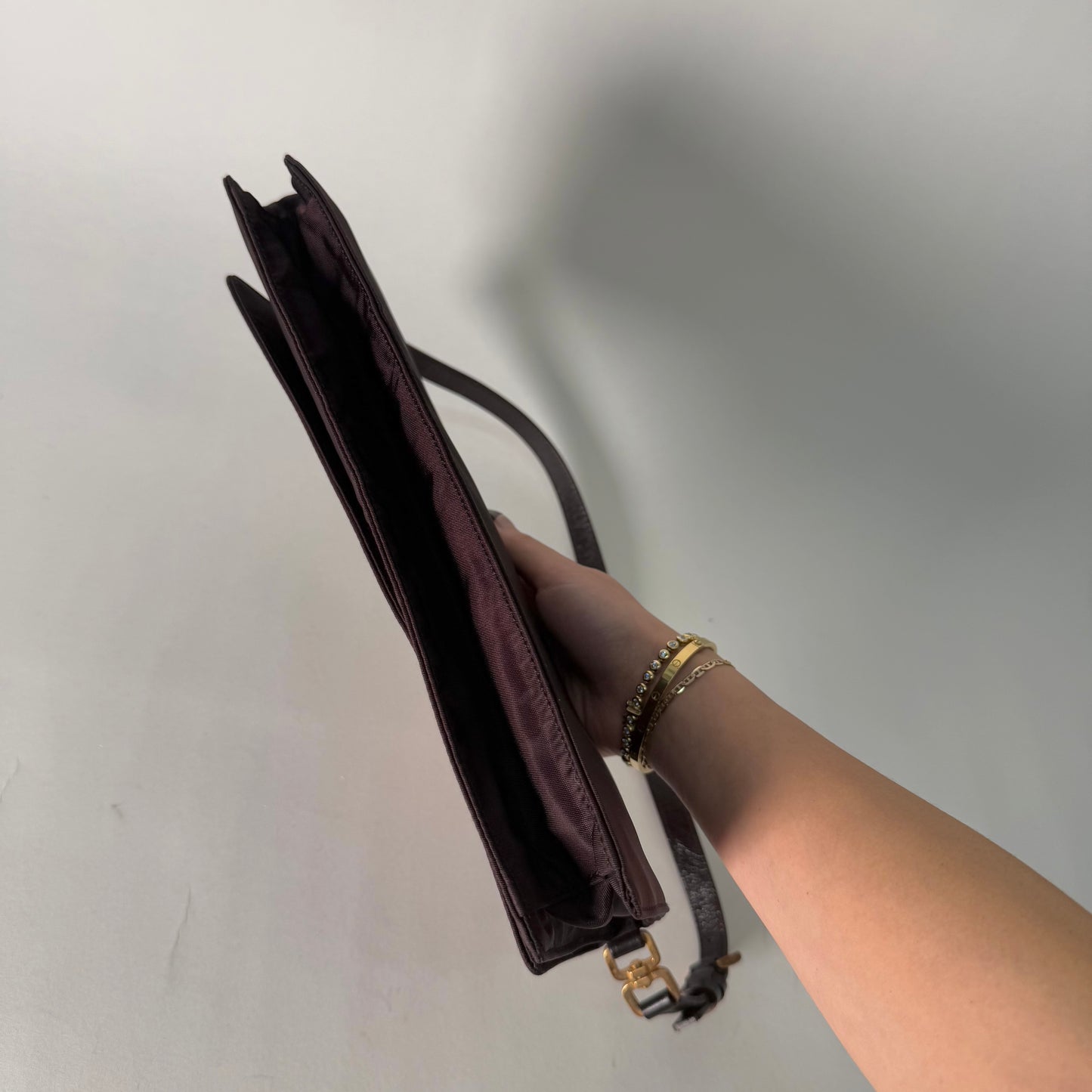 Prada Brown Nylon Gold Hardware Shoulder Bag