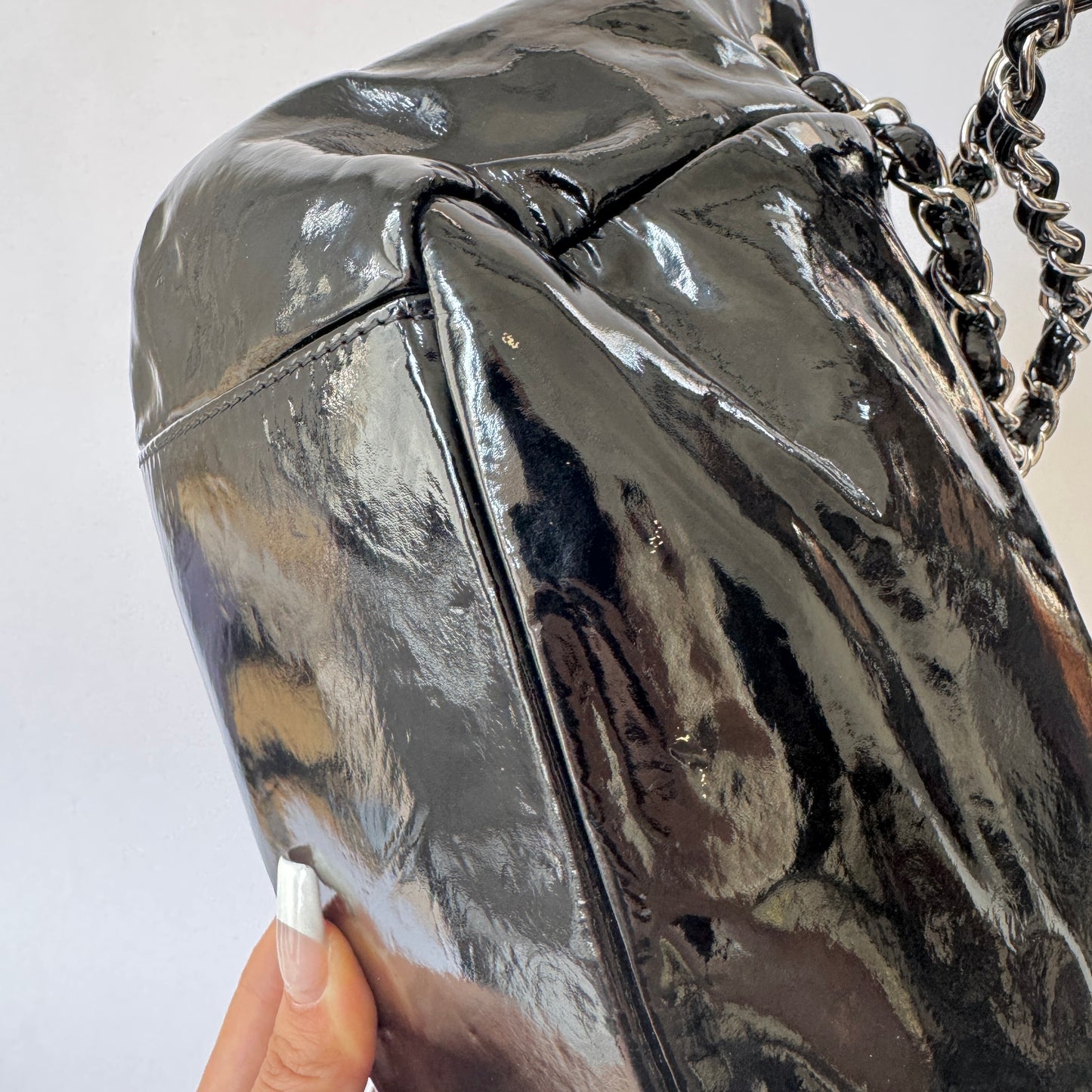 Chanel Black Patent Leather Lipstick Accordion Flap Bag
