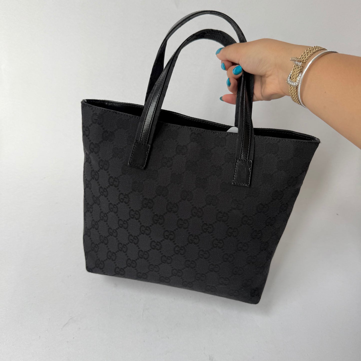 Gucci Black Monogram Double Front Pocket Tote Bag