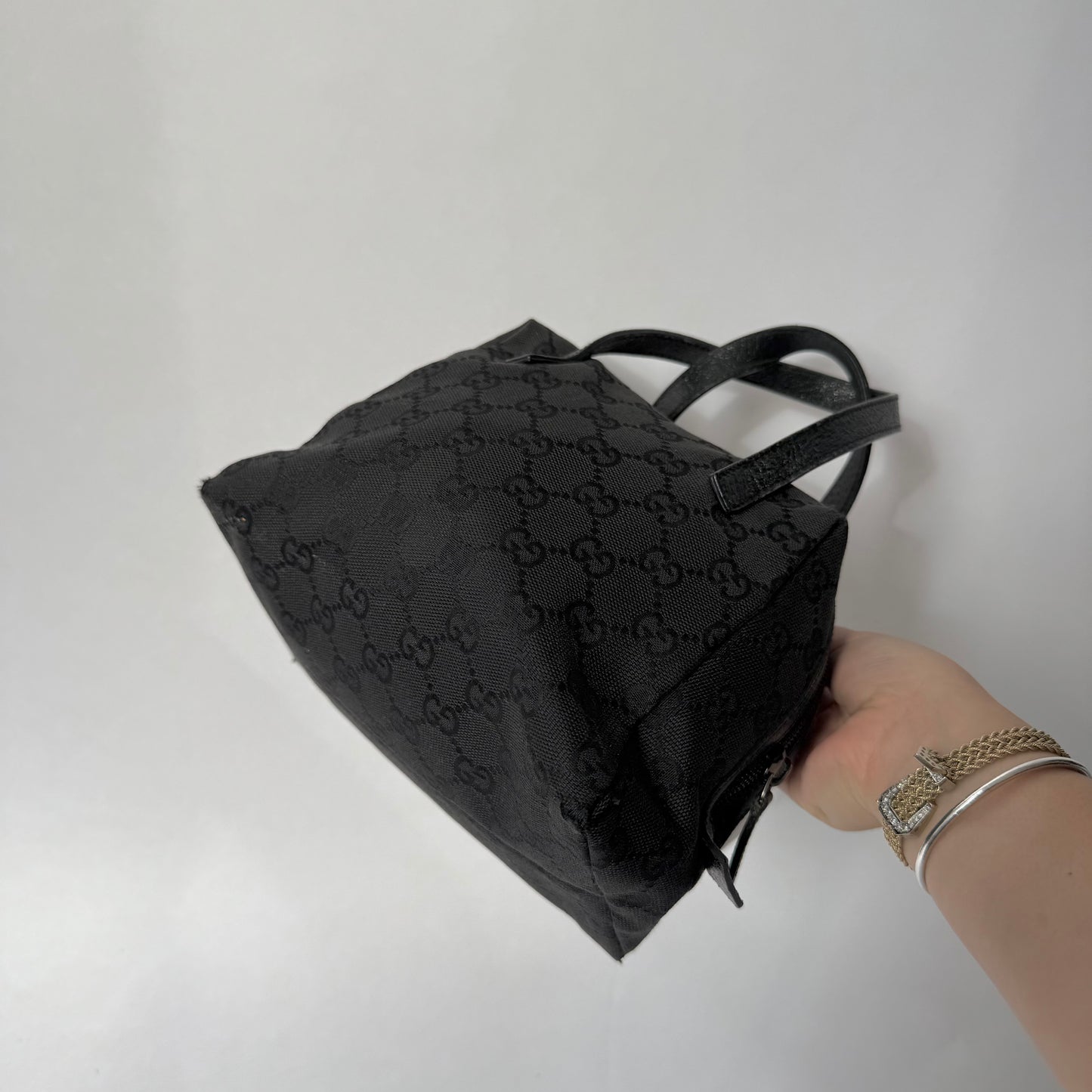 Gucci Black Monogram Top Handle Tote Bag