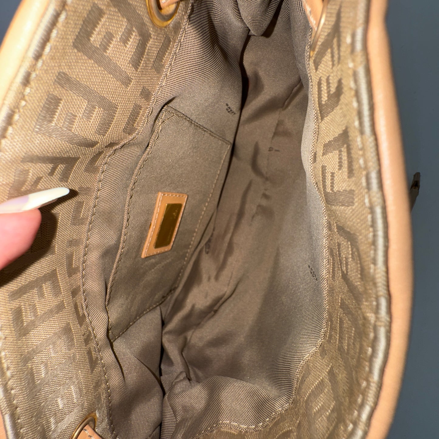 Fendi Brown Zucchino Drawstring Baguette Shoulder Bag