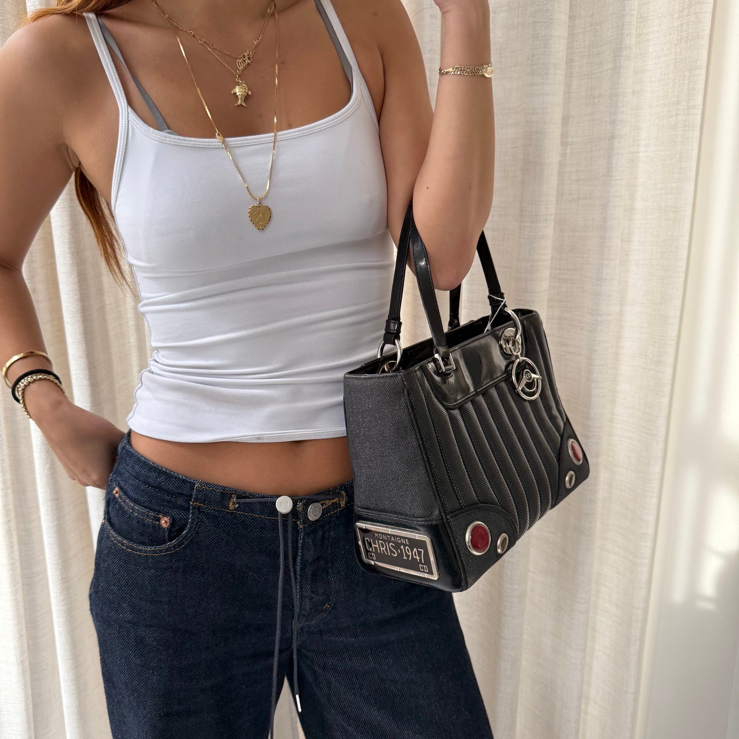 Christian Dior Cadillac Black Shoulder Leather Bag