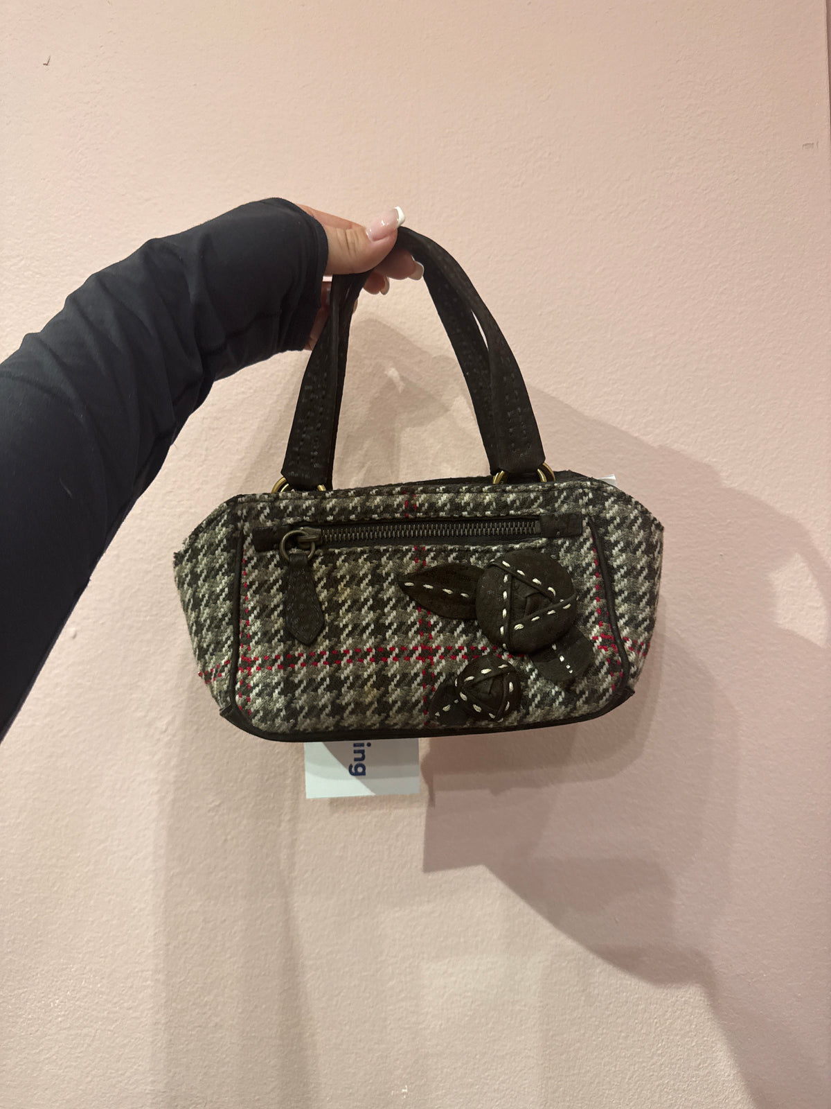 Prada Brown Woven Knit & Sude Mini Top Handle Bag