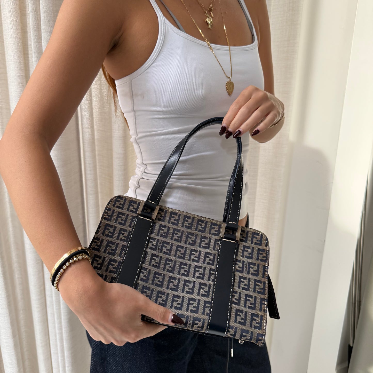 Fendi Navy Zucchino Small Shoulder Bag