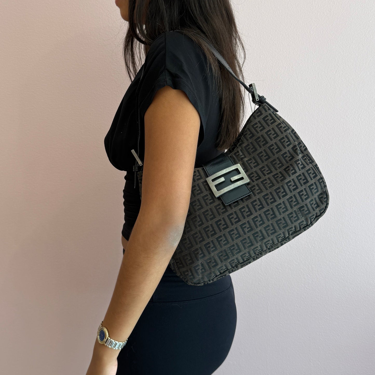 Fendi Brown Zucchino Canvas Shoulder Bag