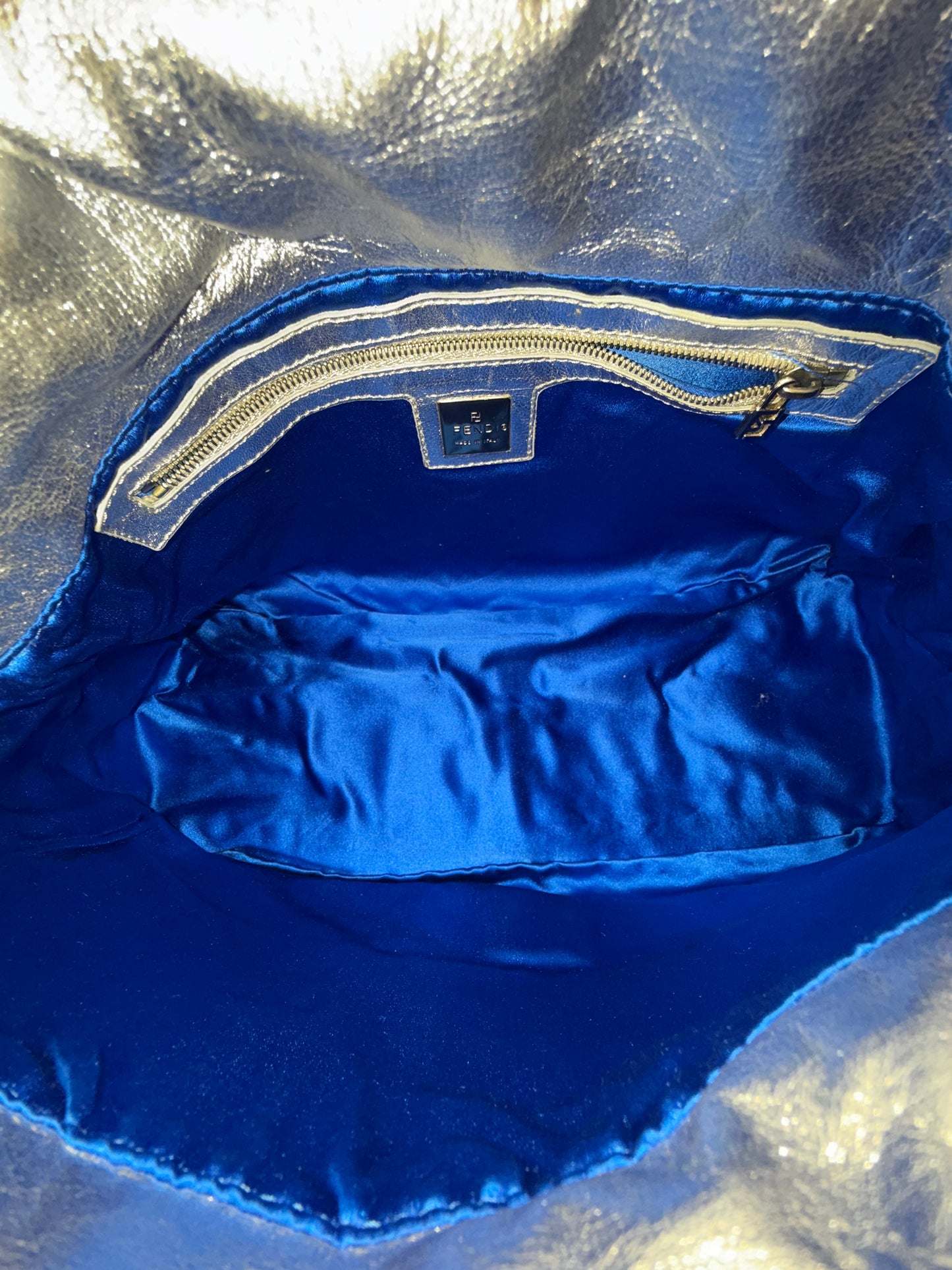 Fendi Silver Metallic Leather Mamma Baguette Shoulder Bag