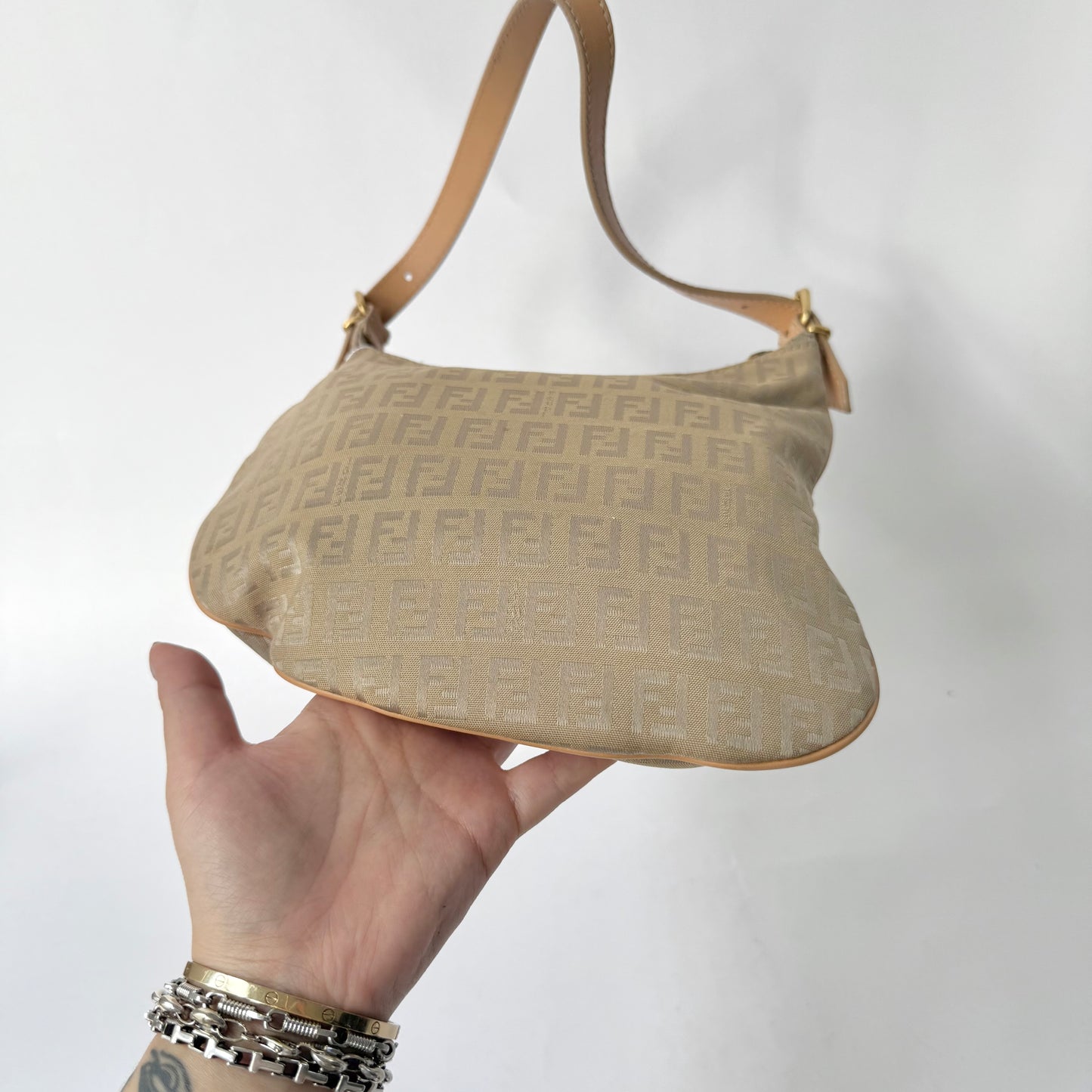 Fendi Beige Zucchino Nylon Oyster Bag