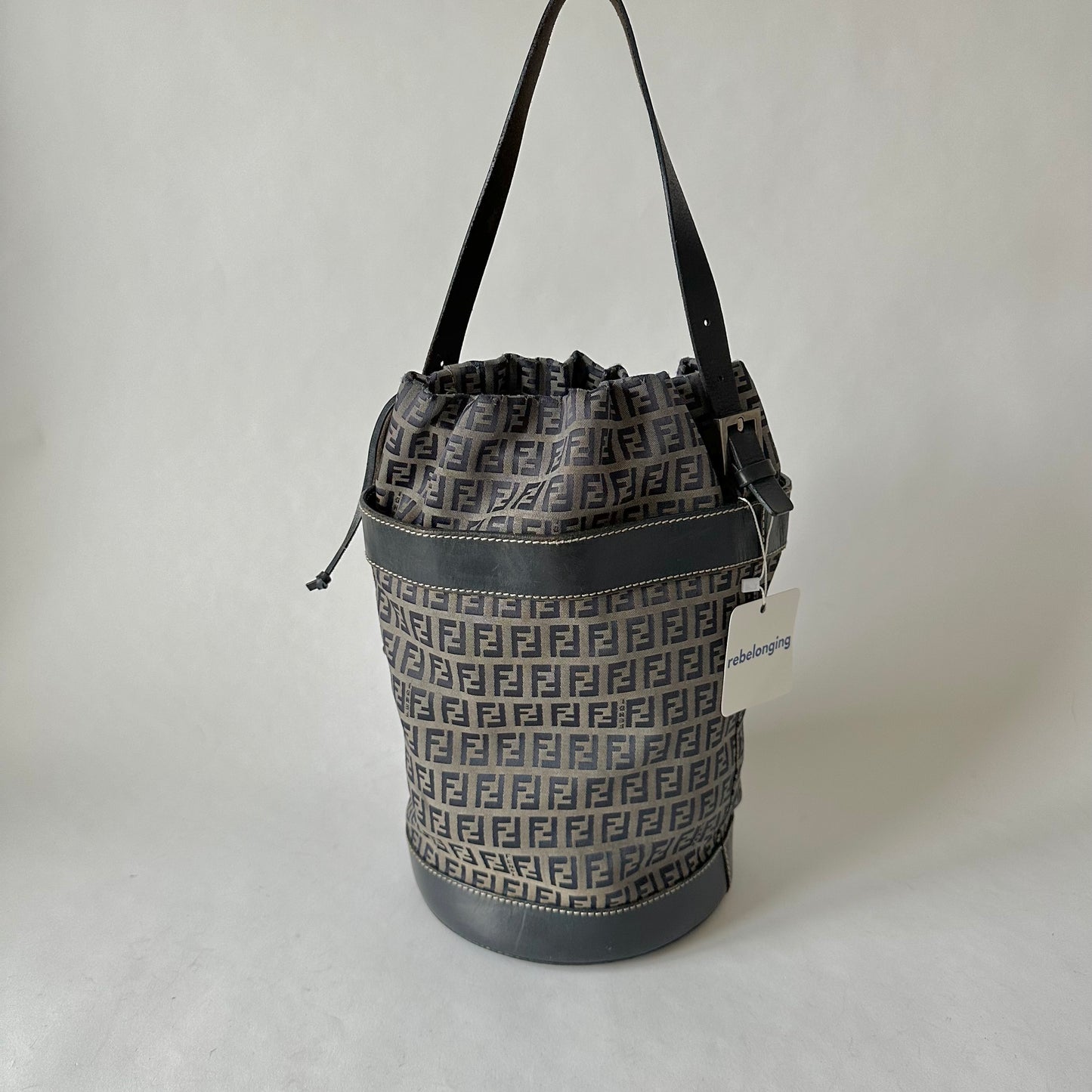 Fendi Navy Zucchino Drawstring Bucket Bag