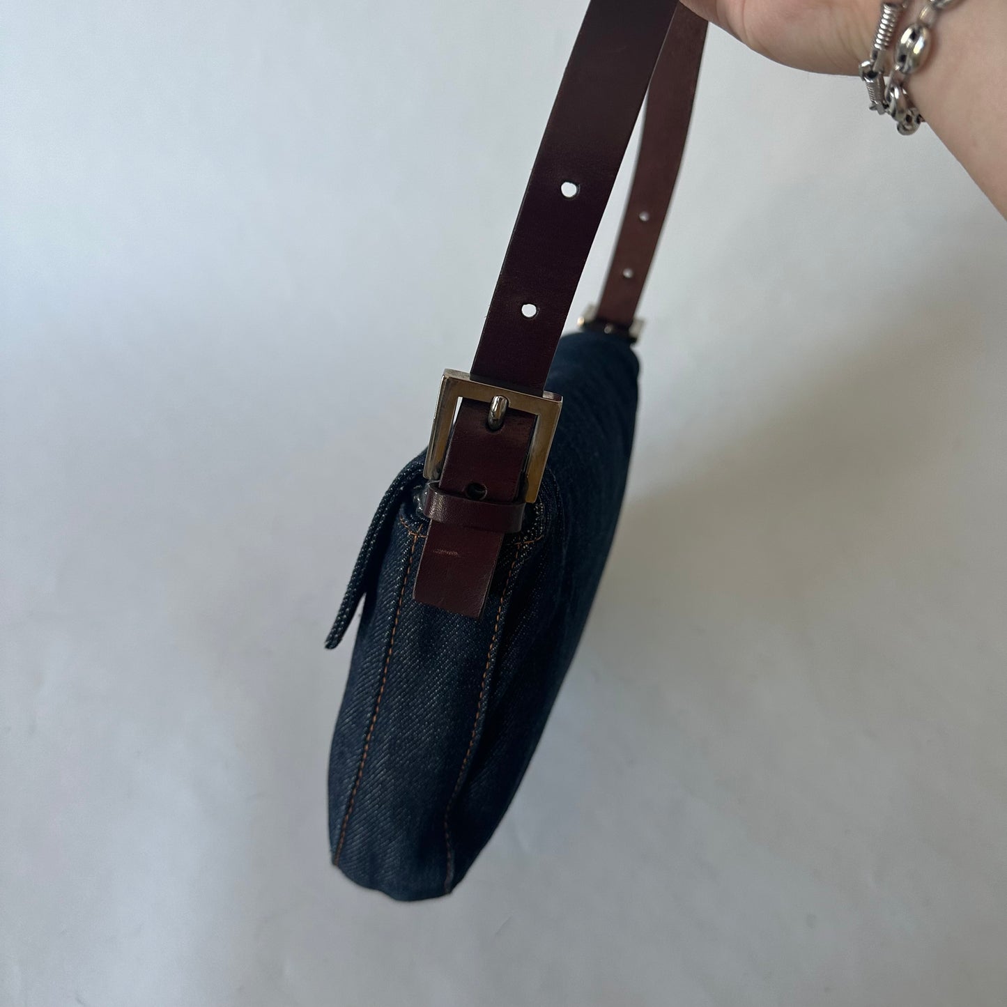 Fendi Denim Classic Baguette Shoulder Bag