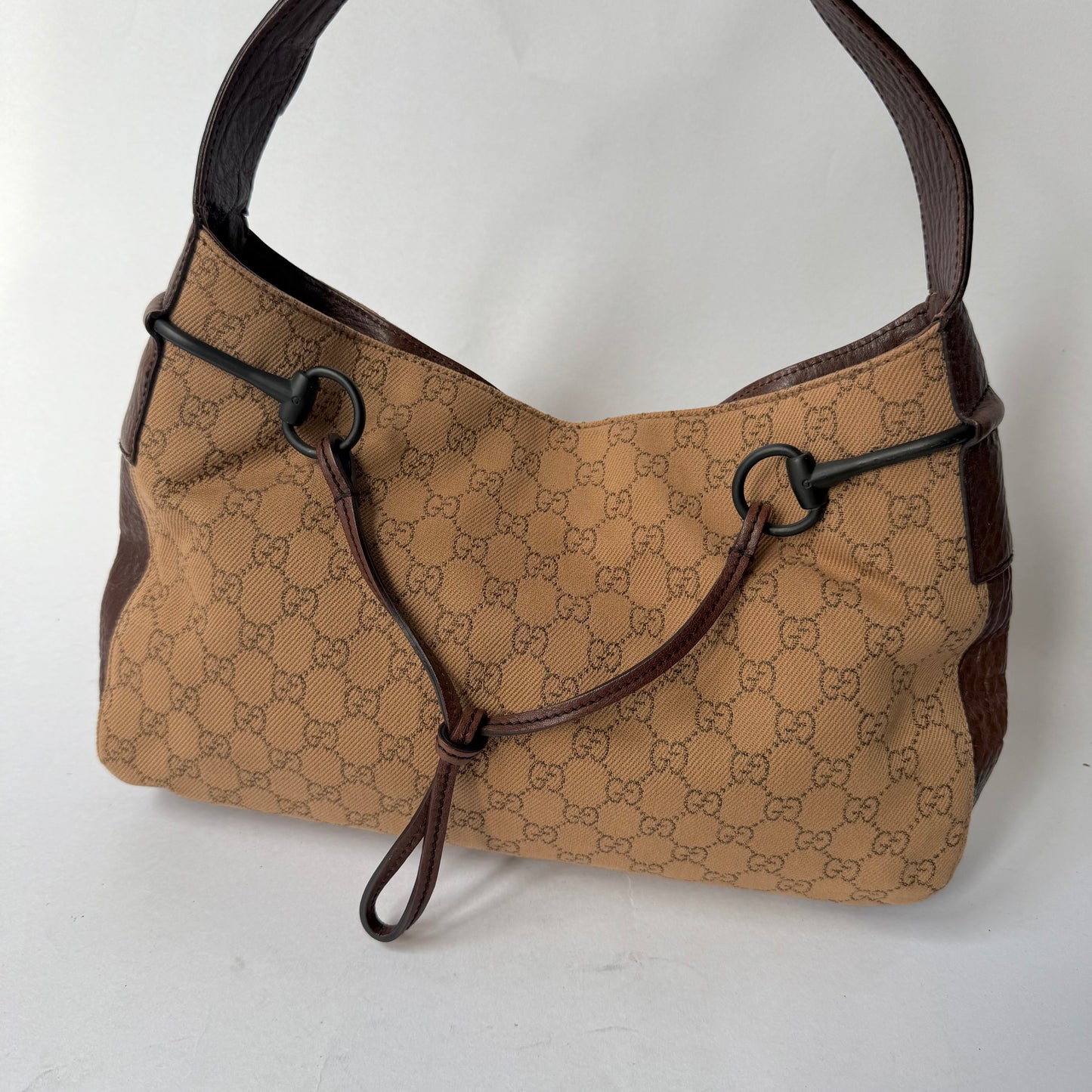 Gucci Brown Monogram Canvas Horsebit Shoulder Bag