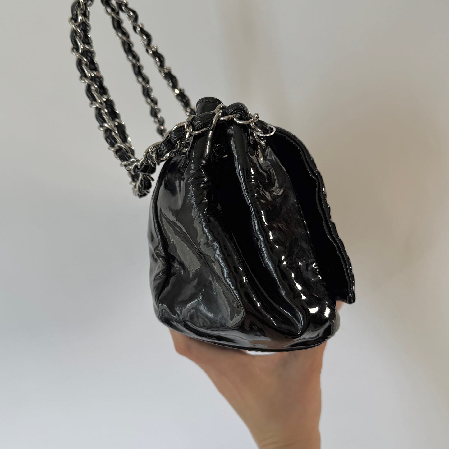 Chanel Black Patent Leather Lipstick Accordion Flap Bag