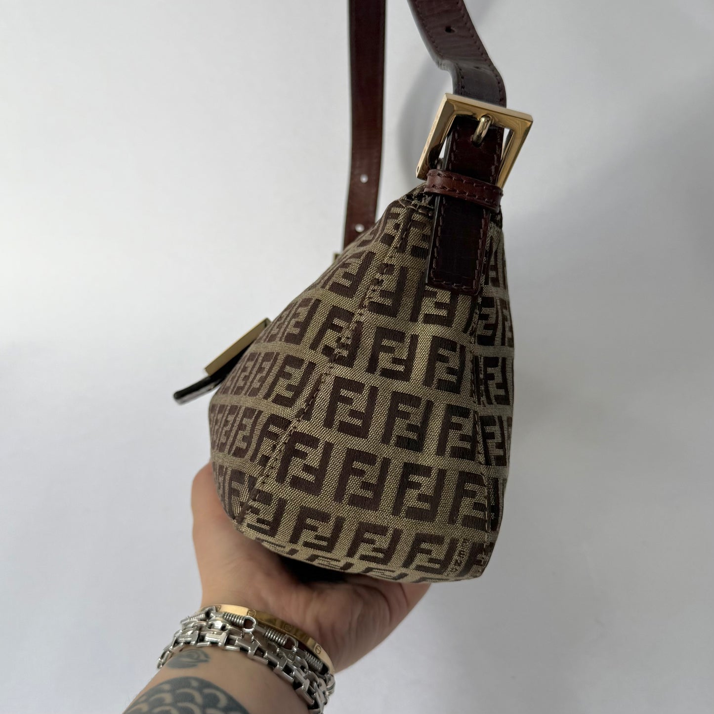 Fendi Brown Zucchino Round Flap Baguette