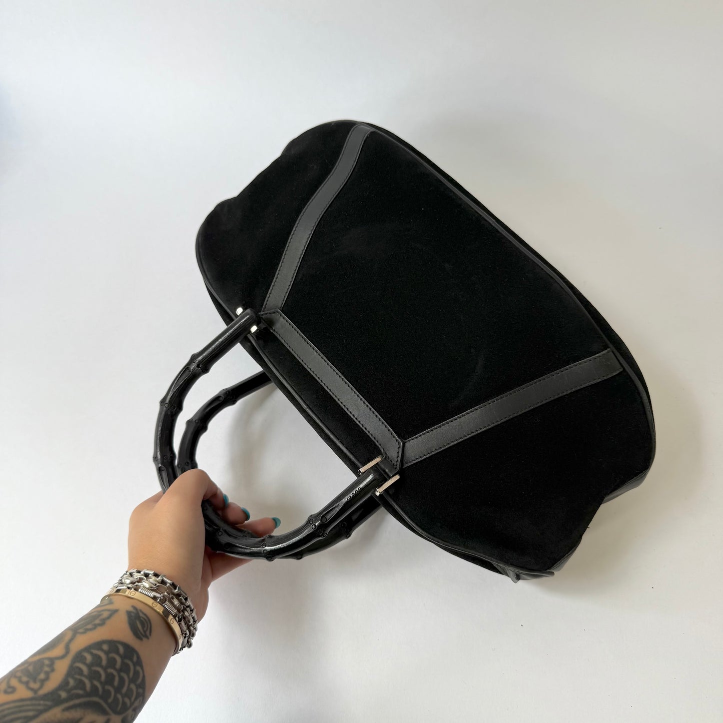 Gucci Black Suede Tom Ford Era Bamboo Handle Bag