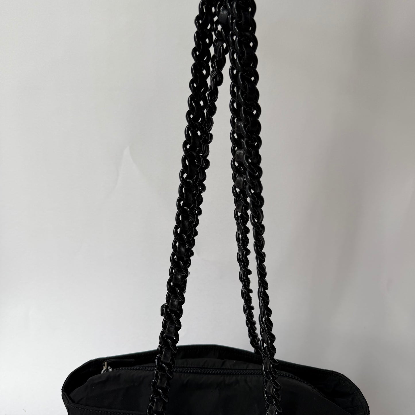 Prada Black Nylon Chain Handle Shoulder Tote Bag