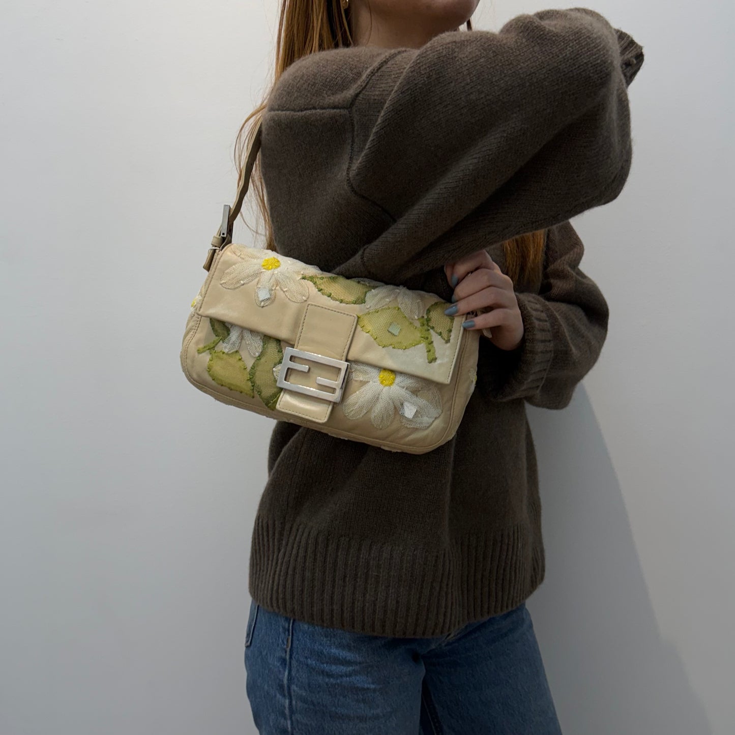 Fendi Baby Yellow Floral Baguette Bag