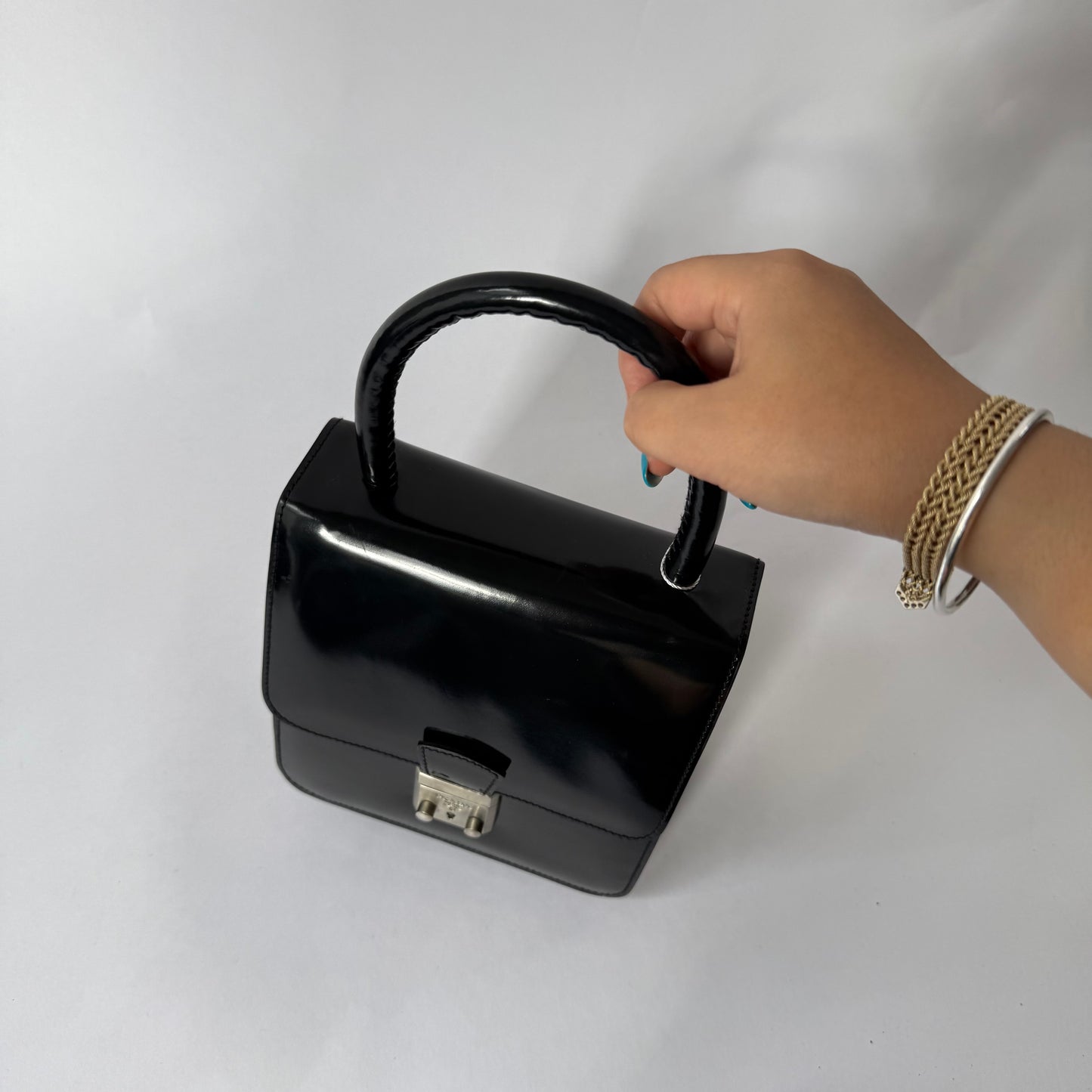 Prada Black Patent Leather Top Handle Bag