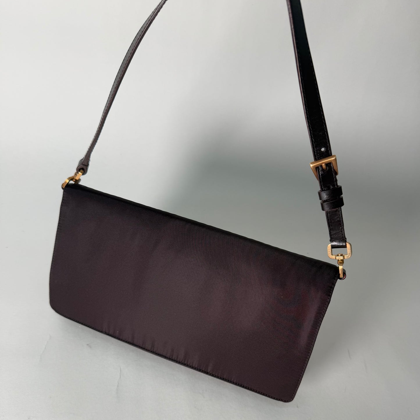 Prada Brown Nylon Gold Hardware Shoulder Bag