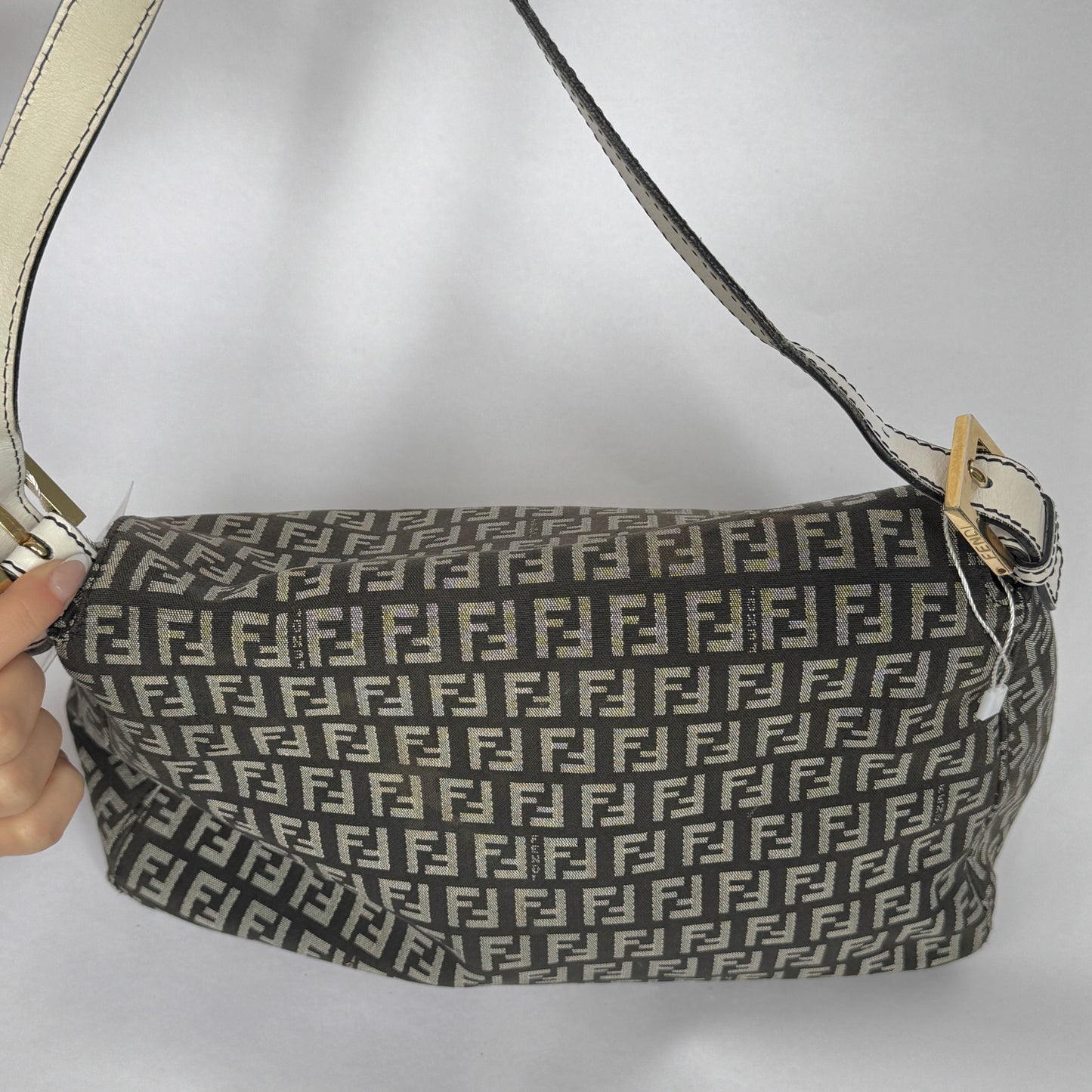 Fendi Zucchino Monogram White Leather Mama Baguette