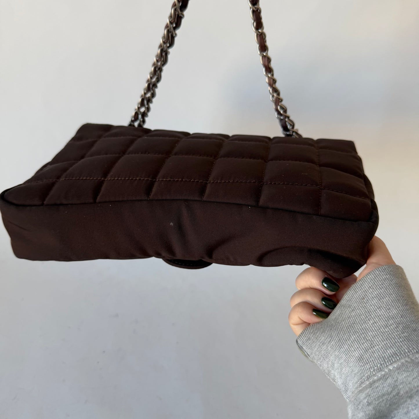 Chanel Brown Nylon Chocolate Bar Puffy Flap Bag