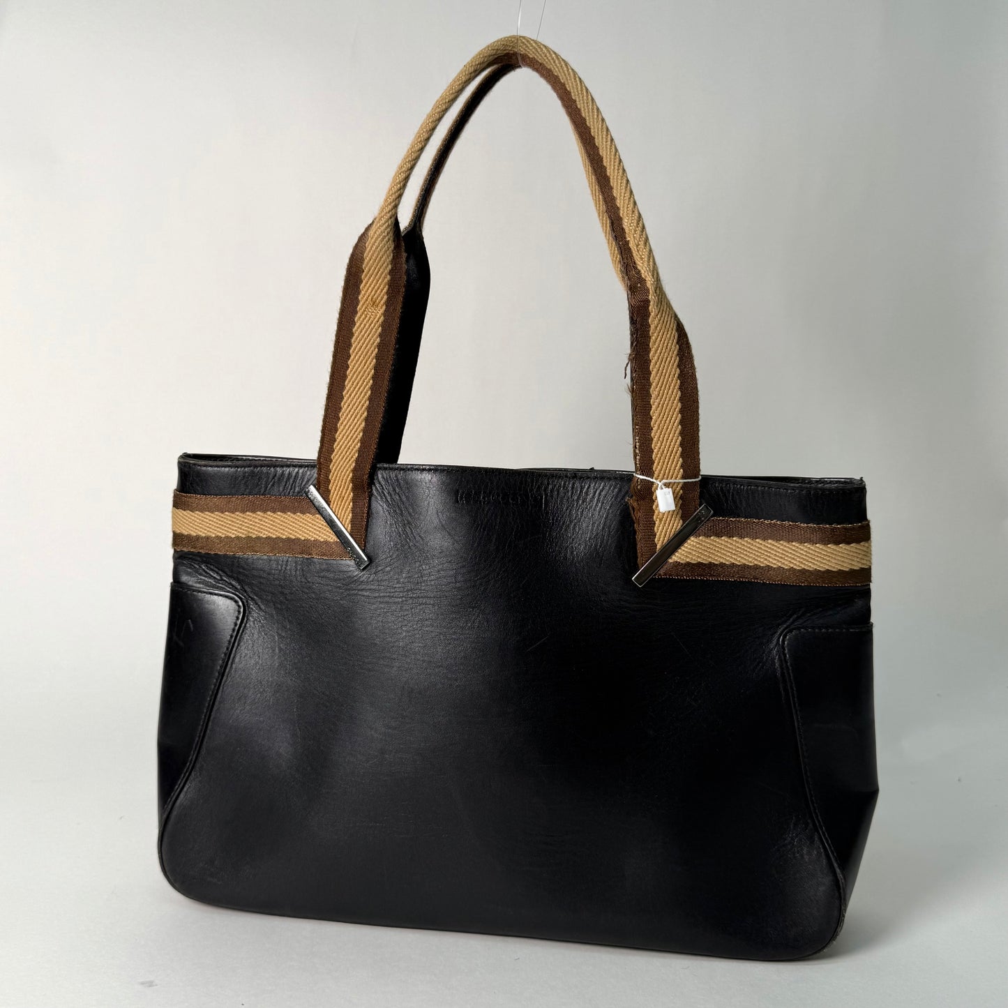 Gucci Black Leather Shoulder Bag w/ Canvas Handle