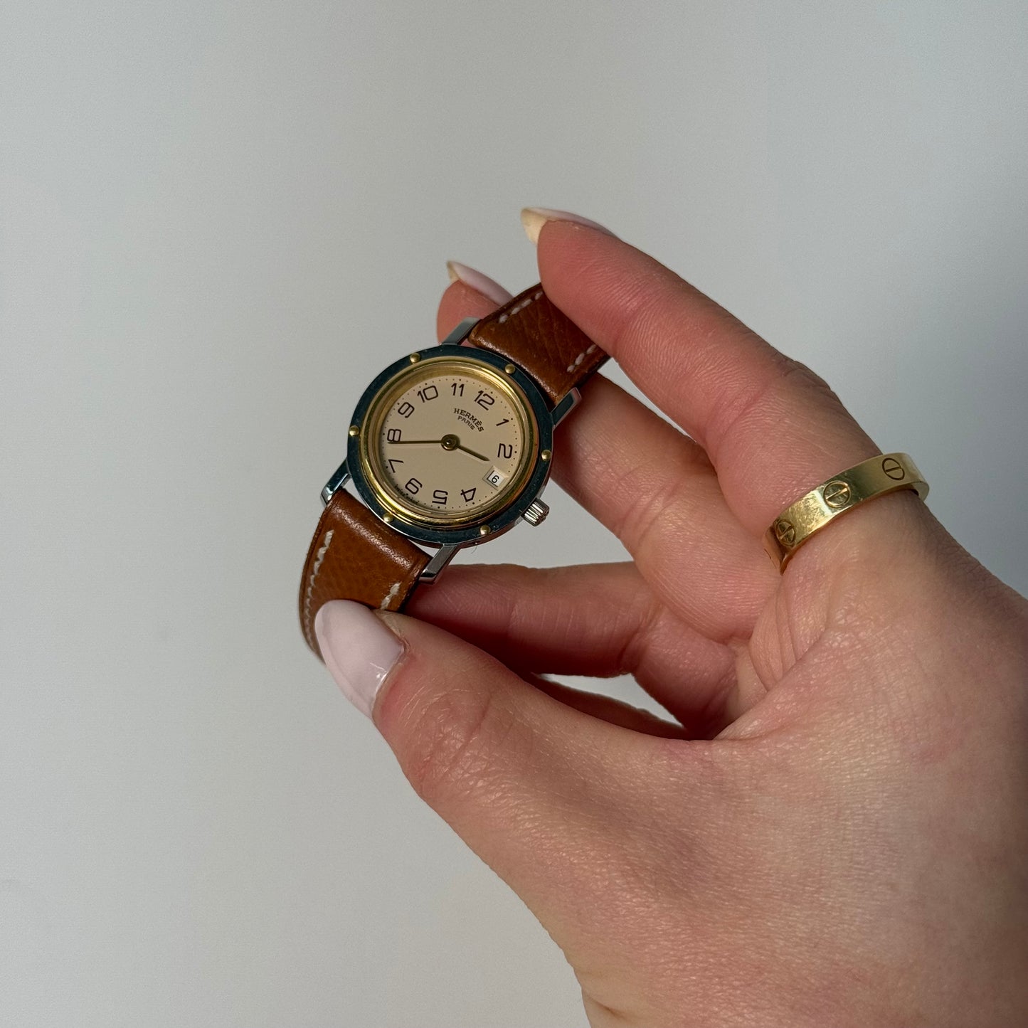 Hermes Brown Leather Band w/ White Circle Dial