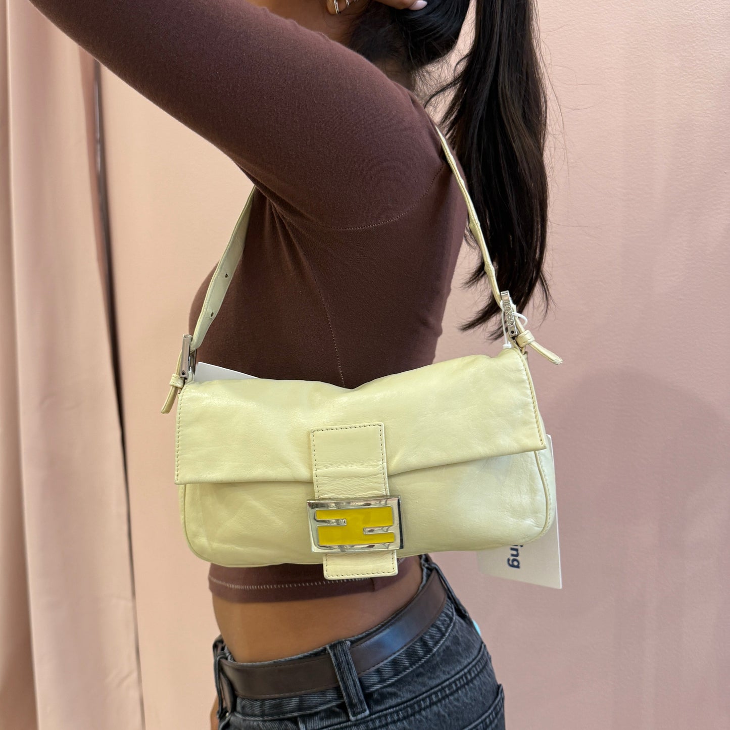 Fendi Butter Yellow Leather Baguette Shoulder Bag