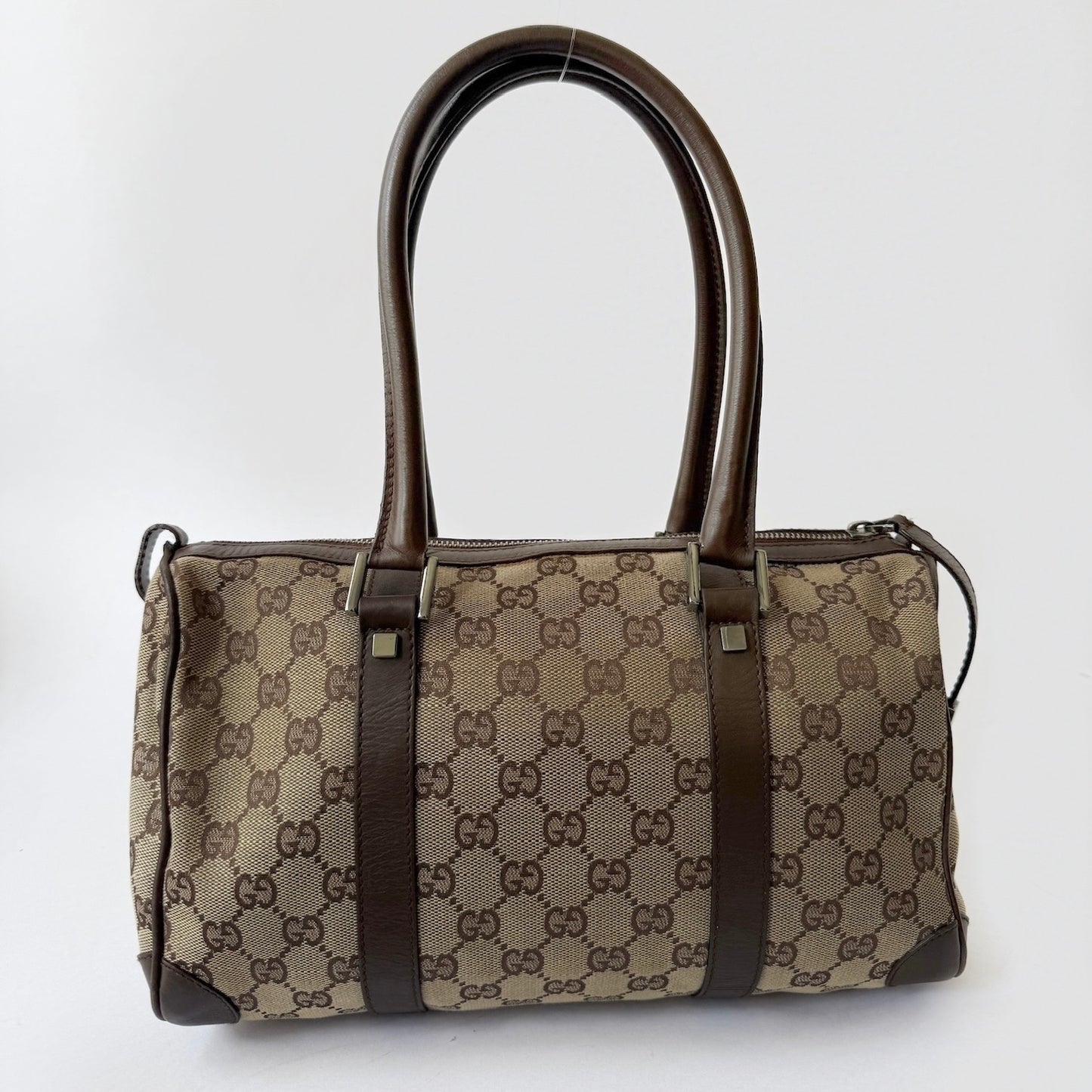 Gucci Brown Canvas Monogram Boston Bag