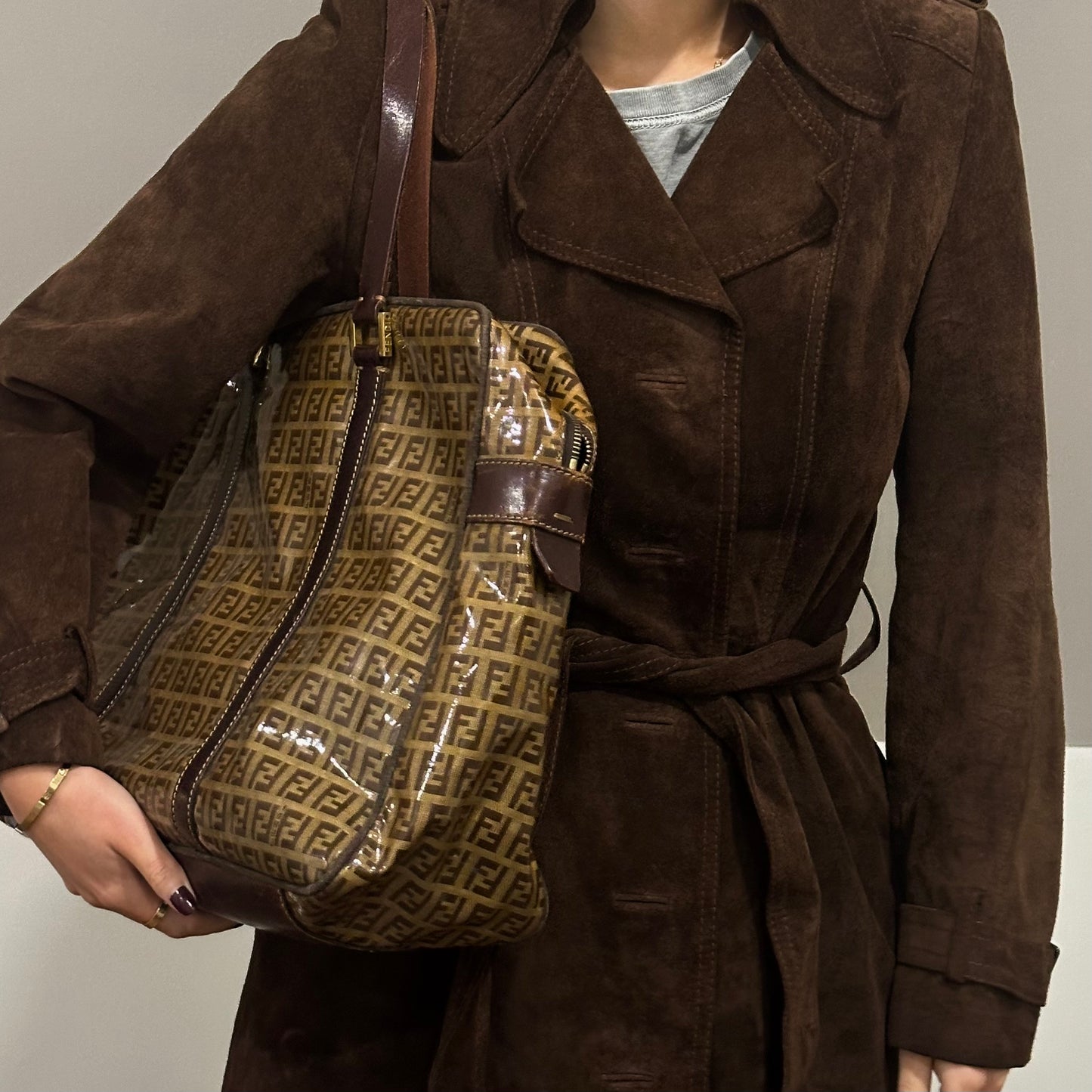 Fendi Brown Zucchino Coated PVC Travel Bag