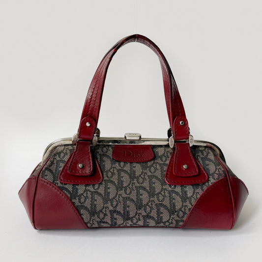 RARE Christian Dior Red & Navy Trotter Monogram Doctor Bag