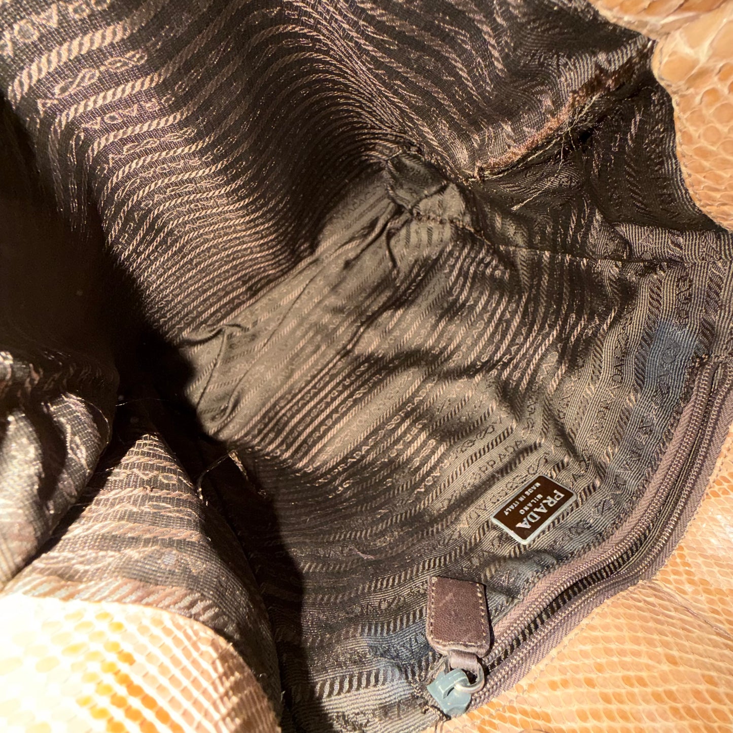 Prada Brown Multicolored Snakeskin Leather Chain Shoulder Bag