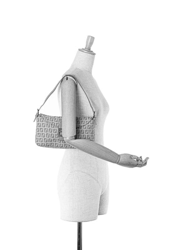 Fendi Zucchino & White Leather Baguette Shoulder Bag