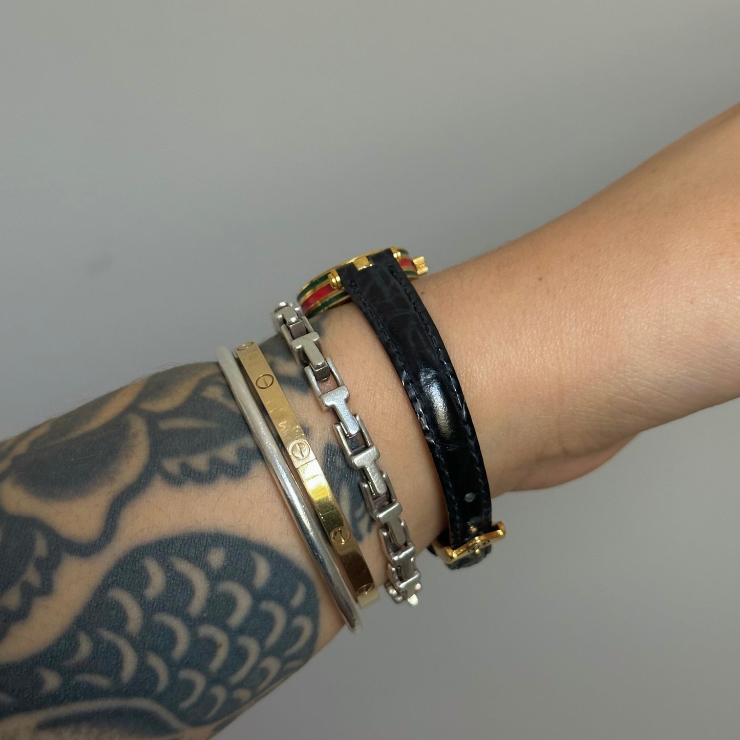 Gucci Green Dial Dainty Gold Watch w/ Leather Straps