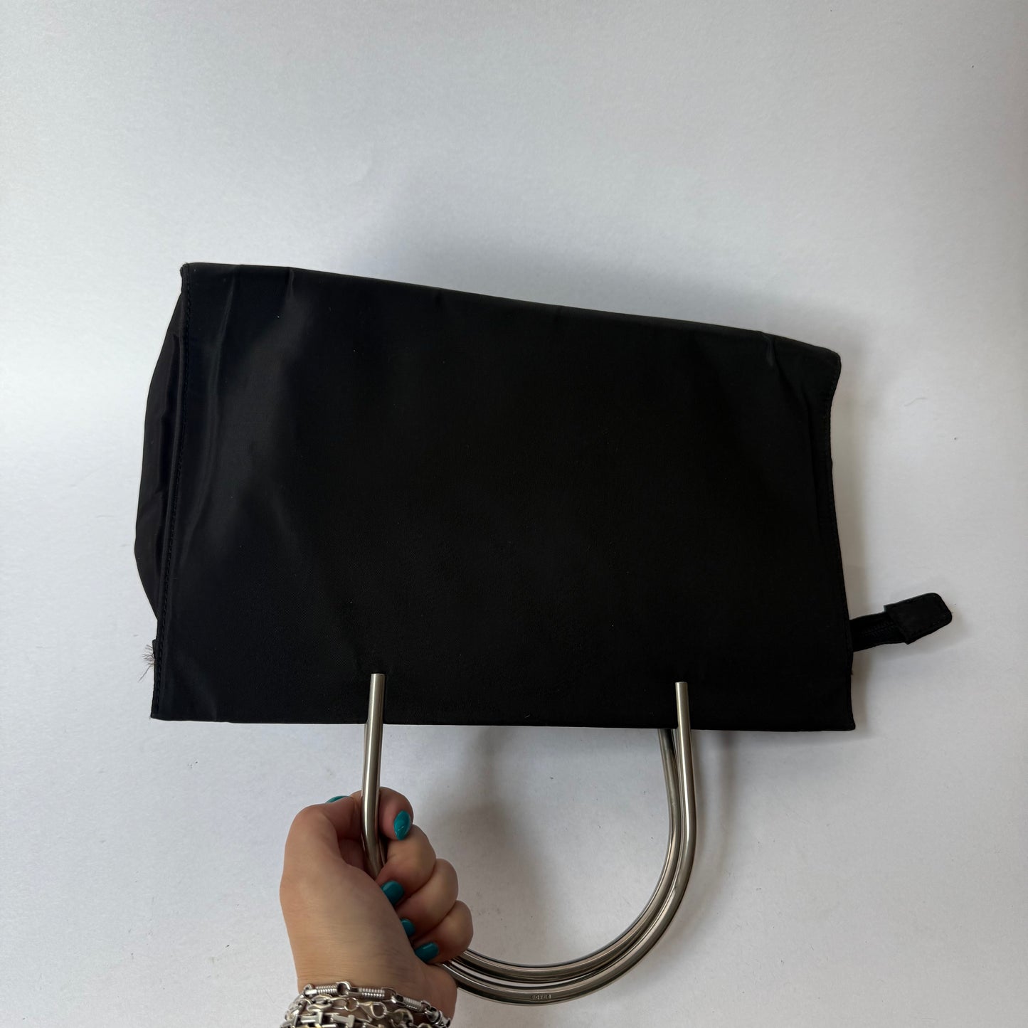 Prada Black Nylon Metal Handle E/W Tote Bag