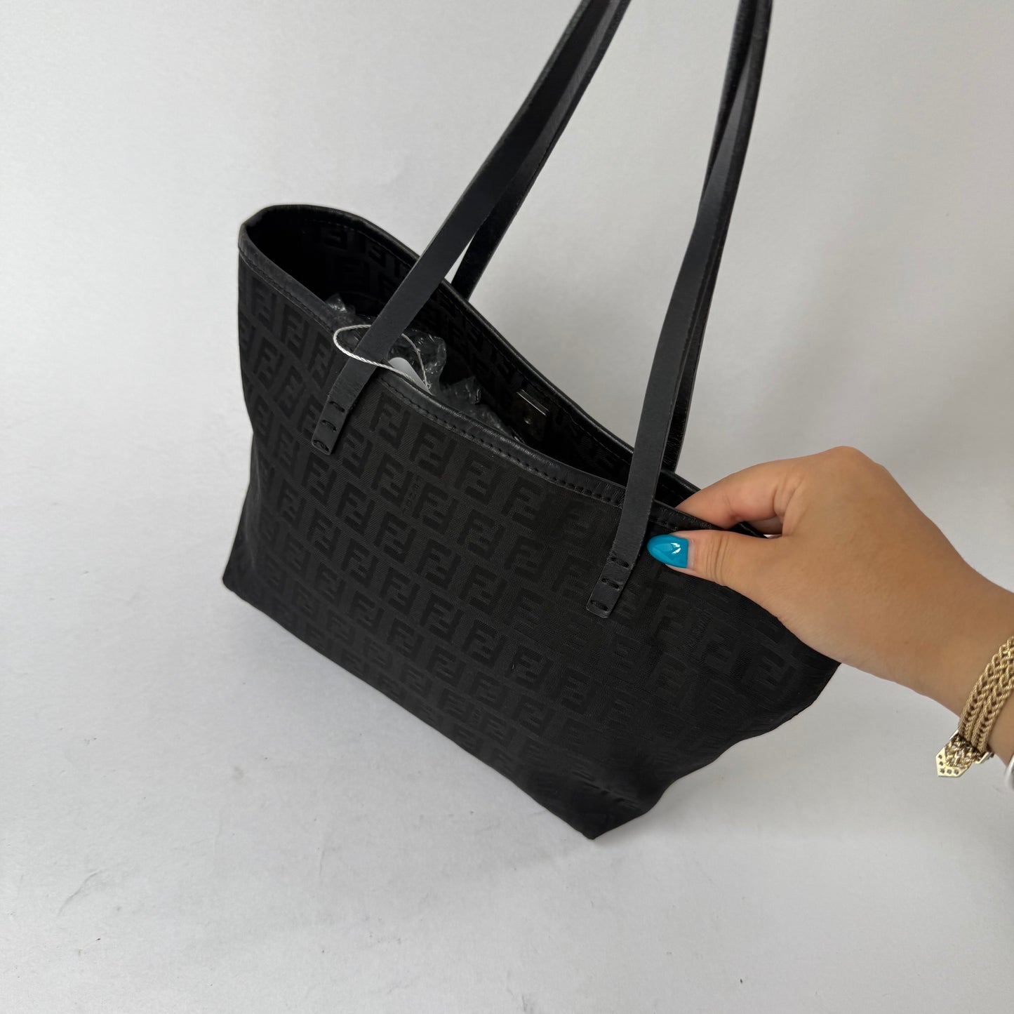 Fendi Black Zucchino Canvas Small Tote Bag