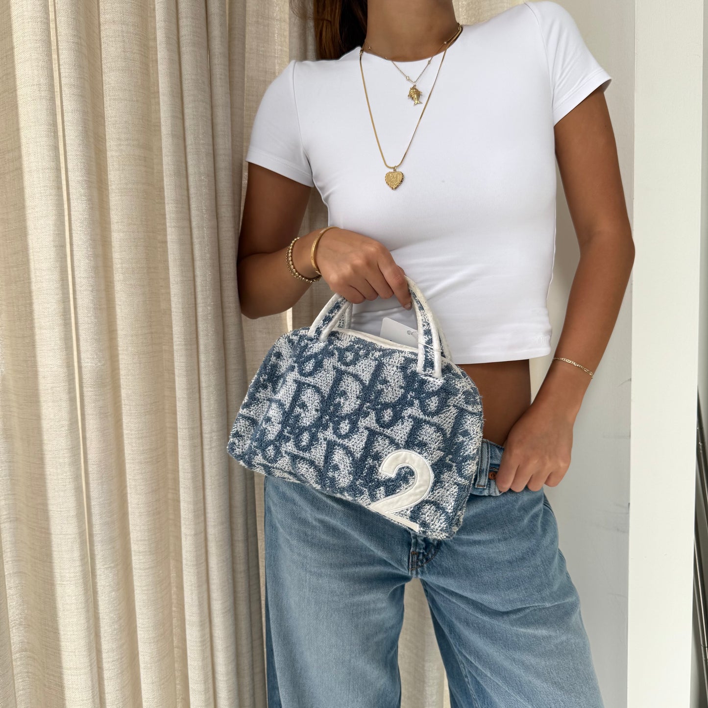 Christian Dior Blue Trotter Terry Cloth 2 Pouch