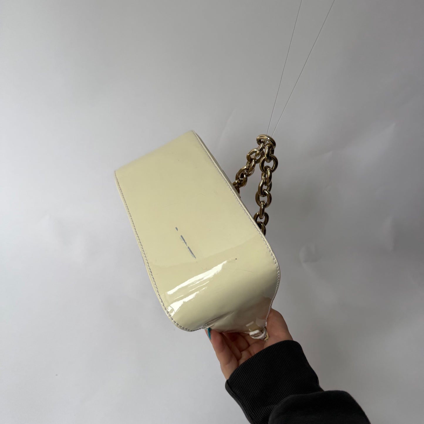 Fendi Cream Patent Leather Mini Mama Baguette w/ Chain Strap
