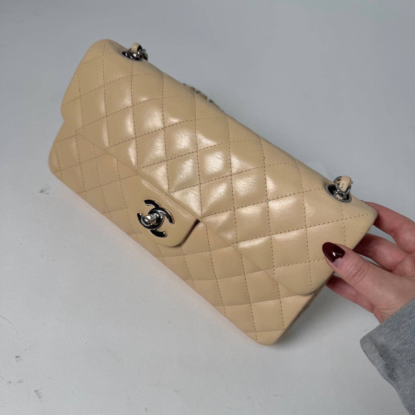 Chanel Cream Lambskin E/W Flap Bag