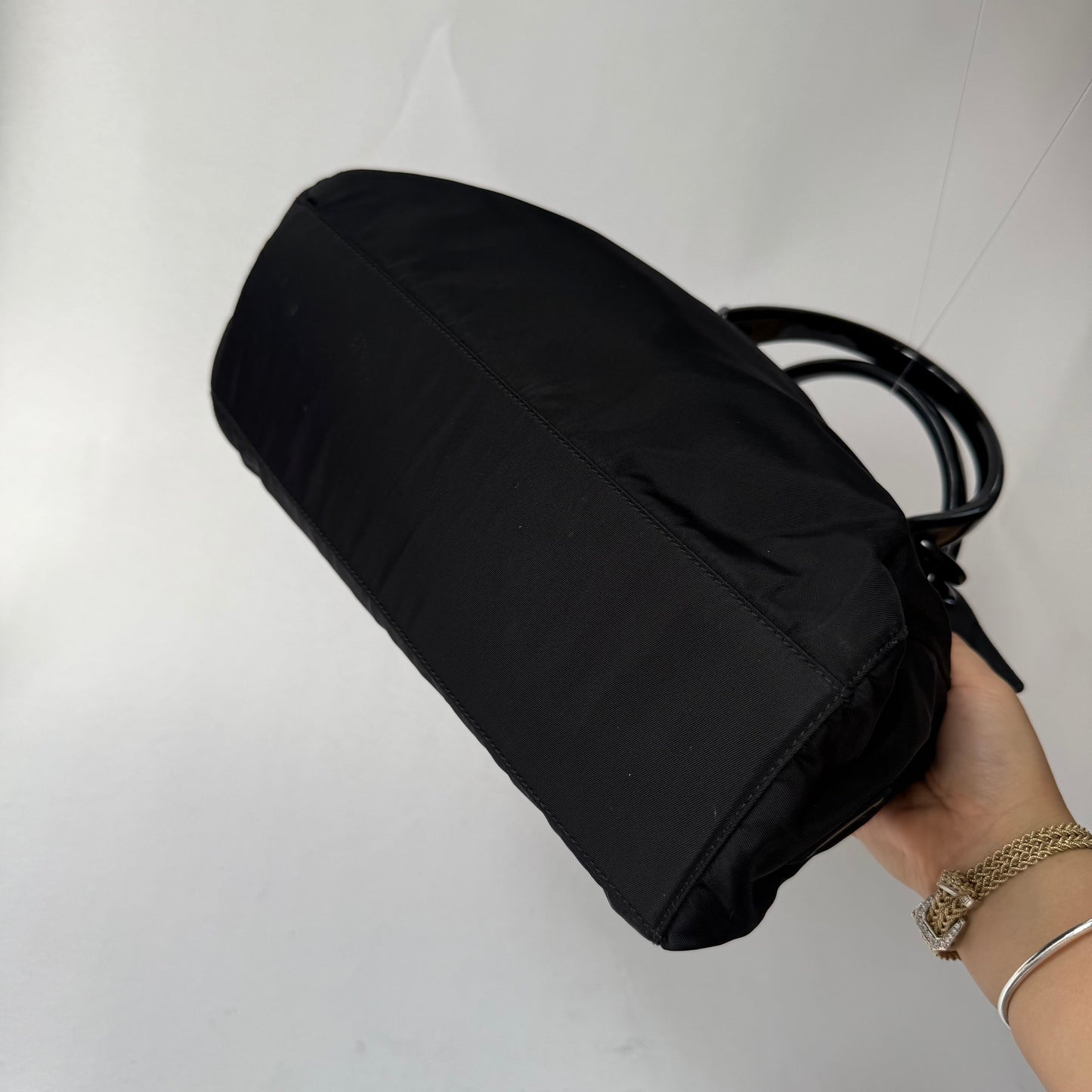 Prada Black Nylon Black Acrylic Handle Tote Bag