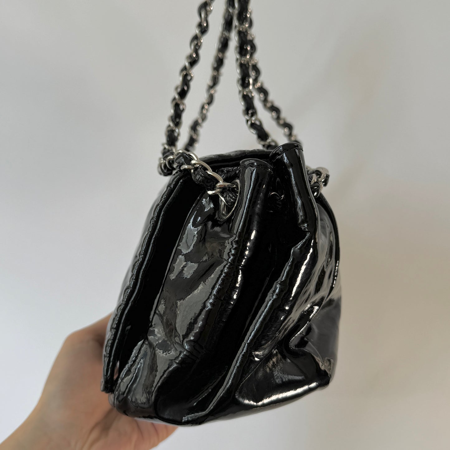 Chanel Black Patent Leather Lipstick Accordion Flap Bag